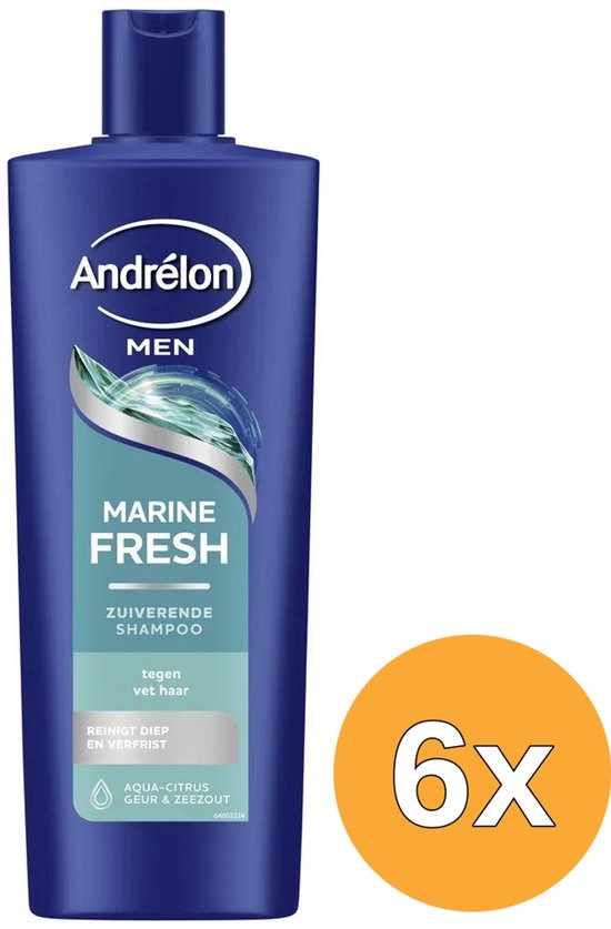 Andrélon MEN Marine Fresh shampoo met aqua-citrus geur & zeezout, 6x 400ml.
