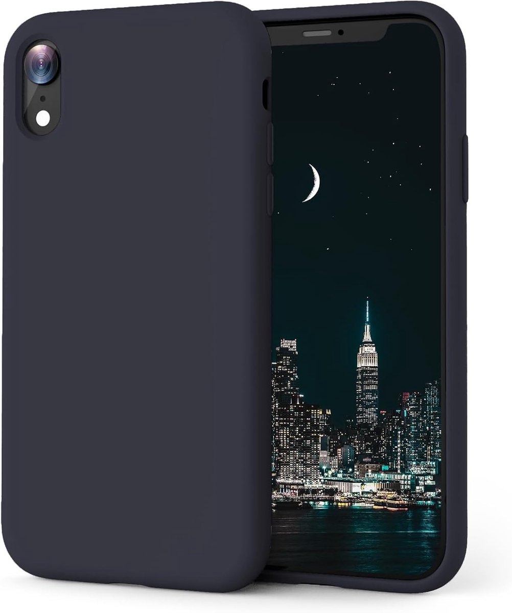 Hoesje compatibel met iPhone XR hoesje 6.1 inch, zachte ultra slanke beschermende schokbestendige vloeibare siliconen telefoonhoes met anti-kras microfiber voering, zwart