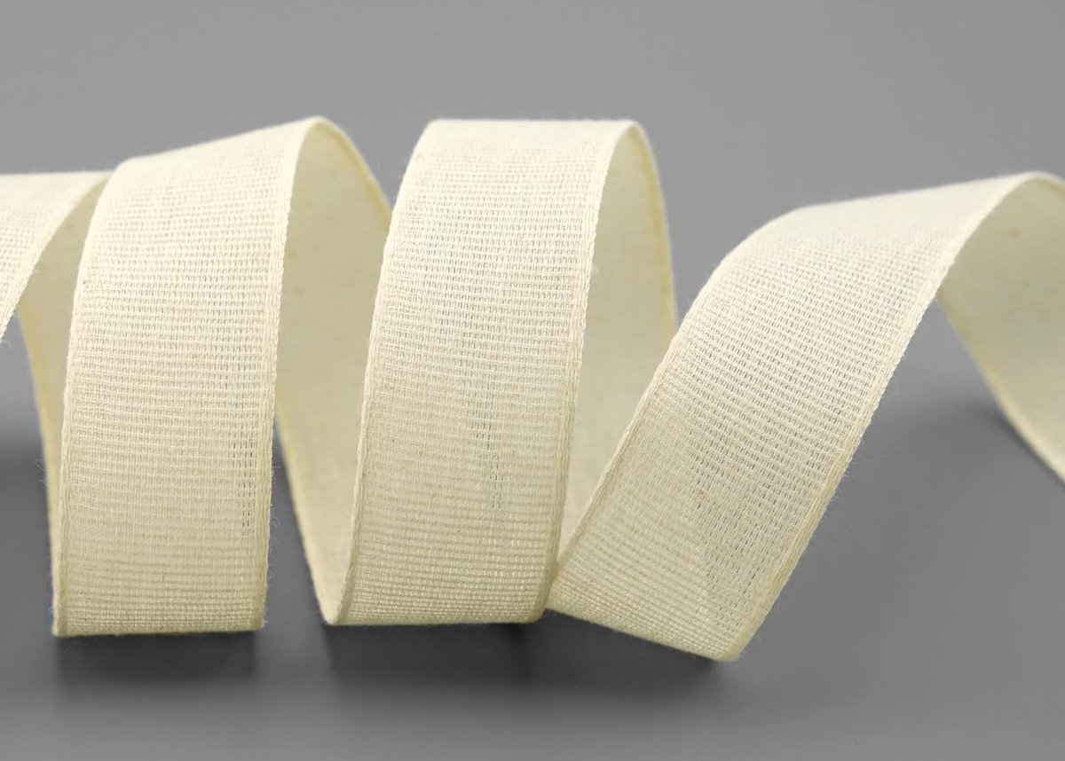 20 m x 25 mm katoenen lint, effen crème, ivoor, decoband van 100% katoen, milieuvriendelijk, biologisch afbreekbaar, zonder draad, lint, natuurlijk geschenklint, decoratief lint, natuur
