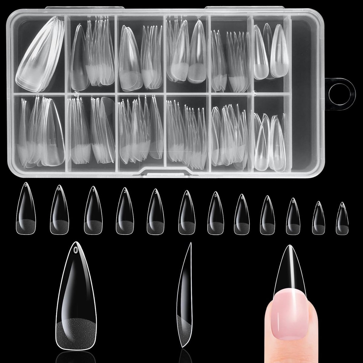 Nepnagels tips,zachte gel volledige dekking nagel tip,heldere acrylnagels tips,nagelverlengingsset voor DIY manicure nagelkunst salon(120 stuks lang puntig type）