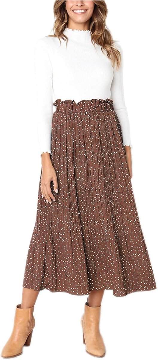 Vrouwen Print Dot met Zakken Geplooide Lange Rok Strandfeest Maxi Rok