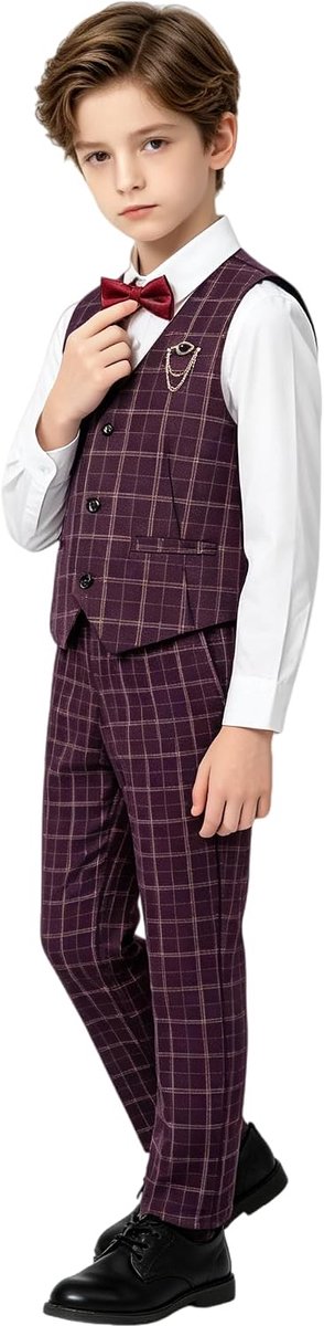 Jongens geruite gilet set, kinderen bruiloft formele outfits, Pageboy feestkleding 3-14 jaar