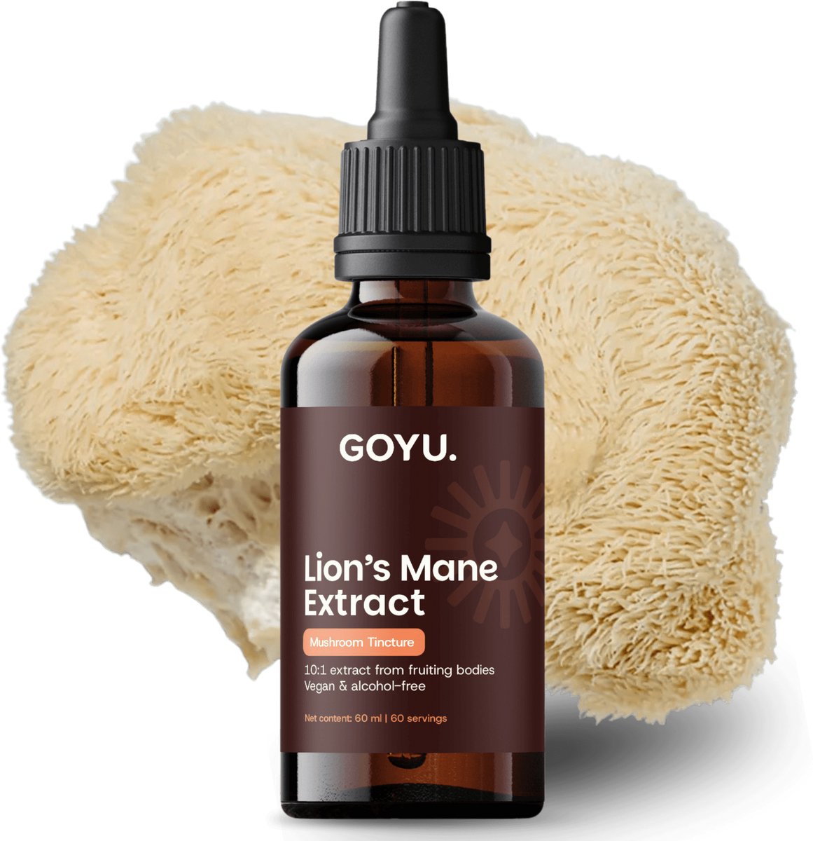 GOYU Lion's Mane Tinctuur 60 ml - Hericium Erinaceus 10:1 Extract – Lion's Mane Tincture – Pruikzwam Extract – Vegan – Alcoholvrij – Zonder Toevoegingen – Lab Getest – 60 Doseringen