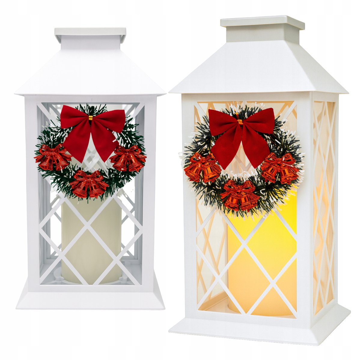 Solar Kerst Lantaarn Wit XL met Krans - LED Kaars