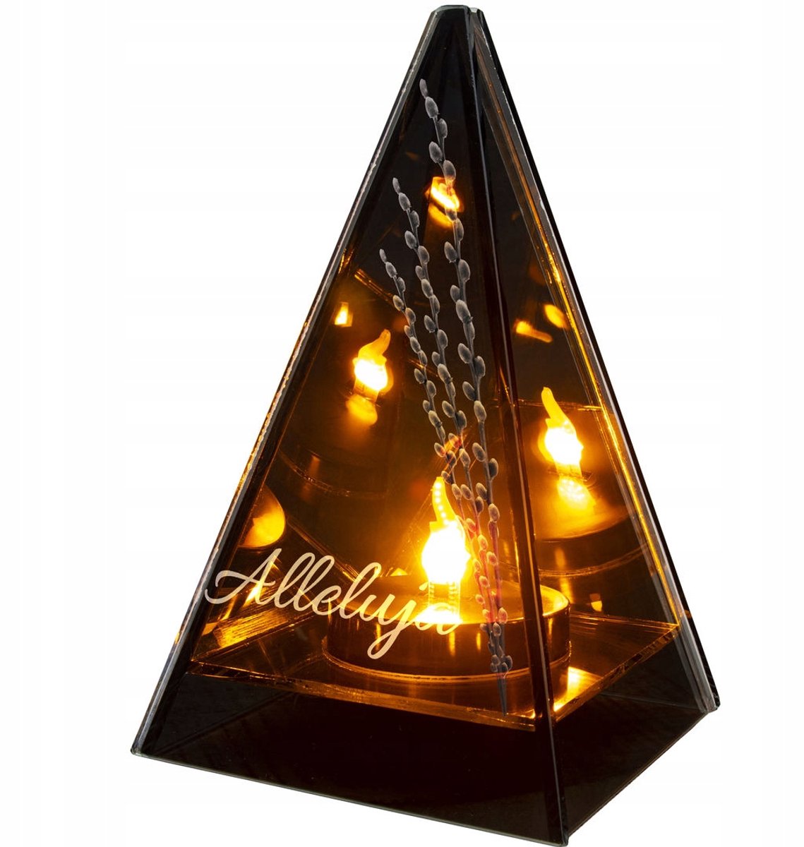 LED Graf Lampion Piramide 20cm - Spiegelglas met Vlam Effect