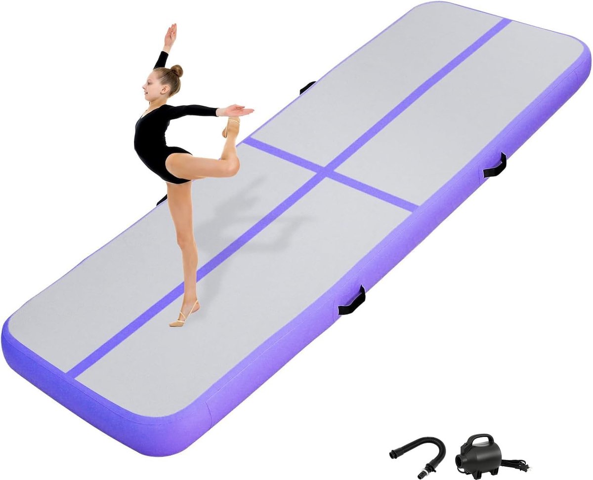 20 cm hoge gymnastiekmat, tumbling-mat, 3 m opblaasbare gymnastiekmat met luchtpomp, opblaasbare sportmat voor fitness/outdoor/yoga/training enz