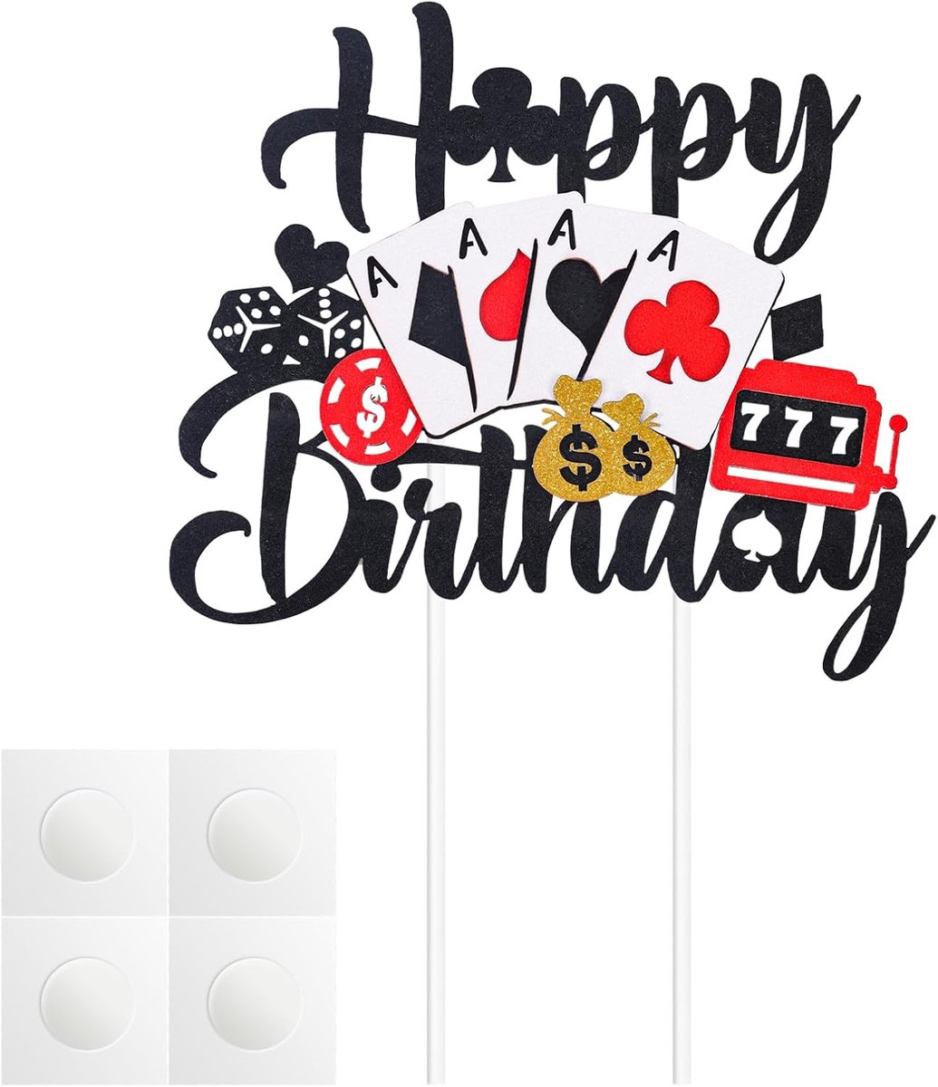Taarttopper, Happy Birthday Taarttopper Casino Thema Poker Chips Speler Taartdecoraties voor Las Vegas Casino Night thema Verjaardag Gokken Feestbenodigdheden