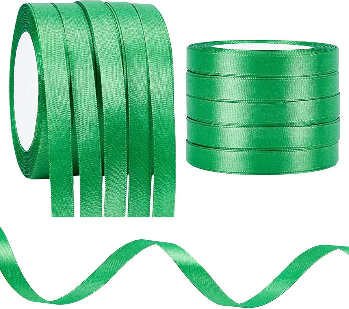 1/2 inch enkel gezicht satijnen lint, 10 rollen groen polyester satijnen lint voor geschenkverpakking, bloemenontwerp en ambacht, 25 yards/rol