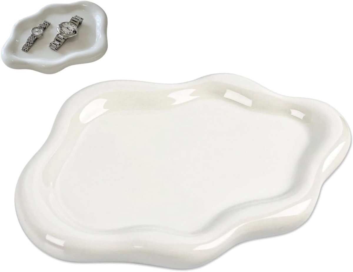 Sieradendienblad van keramiek, bordring van keramiek, schoteltje in wolkvorm, decoratief sieradendoosje, geschikt voor alle soorten sieraden, ideaal als cadeau (wit)