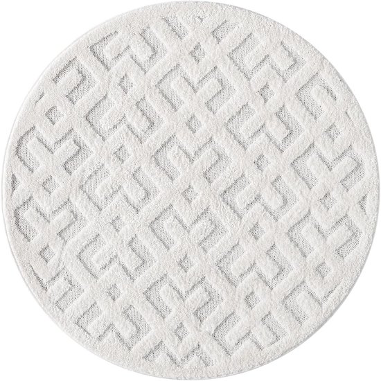 Carpet city Skandi Vloerkleed voor de woonkamer, hoogpolig, crème, 160 cm, rond, geometrisch hoog-laag-patroon, 3D-effect, bedkleed, slaapkamertapijt, boho, boho, crème — afbeelding 4