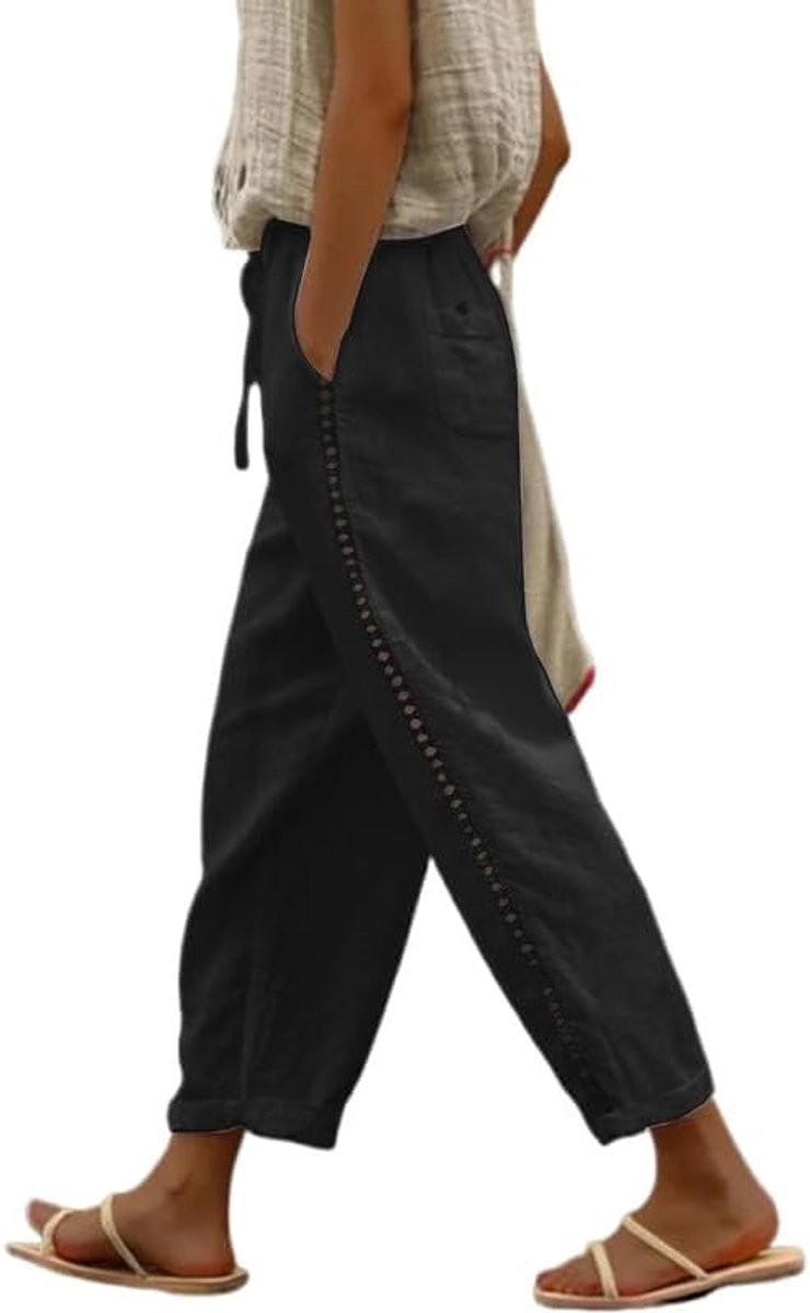 Zomerbroek voor dames, lichte linnen broek, 7/8 lengte, stoffen broek, losse zomerbroek, comfortabele relaxbroek, luchtige vrijetijdsbroek