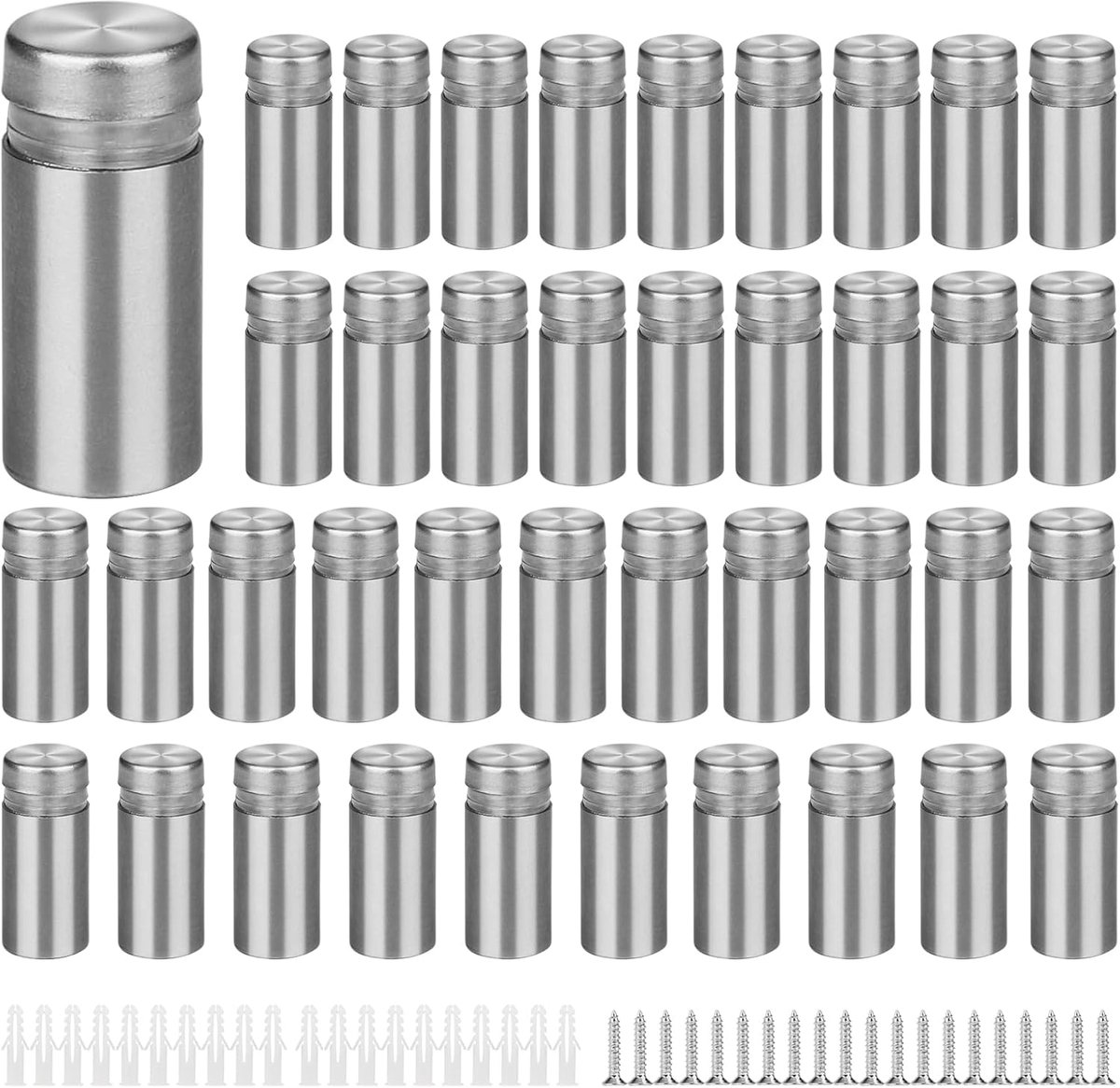 40 x afstandhouders roestvrij staal muur 12 x 25 mm bordbevestiging, nagelsierschroeven glas standoff houder voor reclame, bord, acryl, tentoonstellingshal, glas, spiegel,