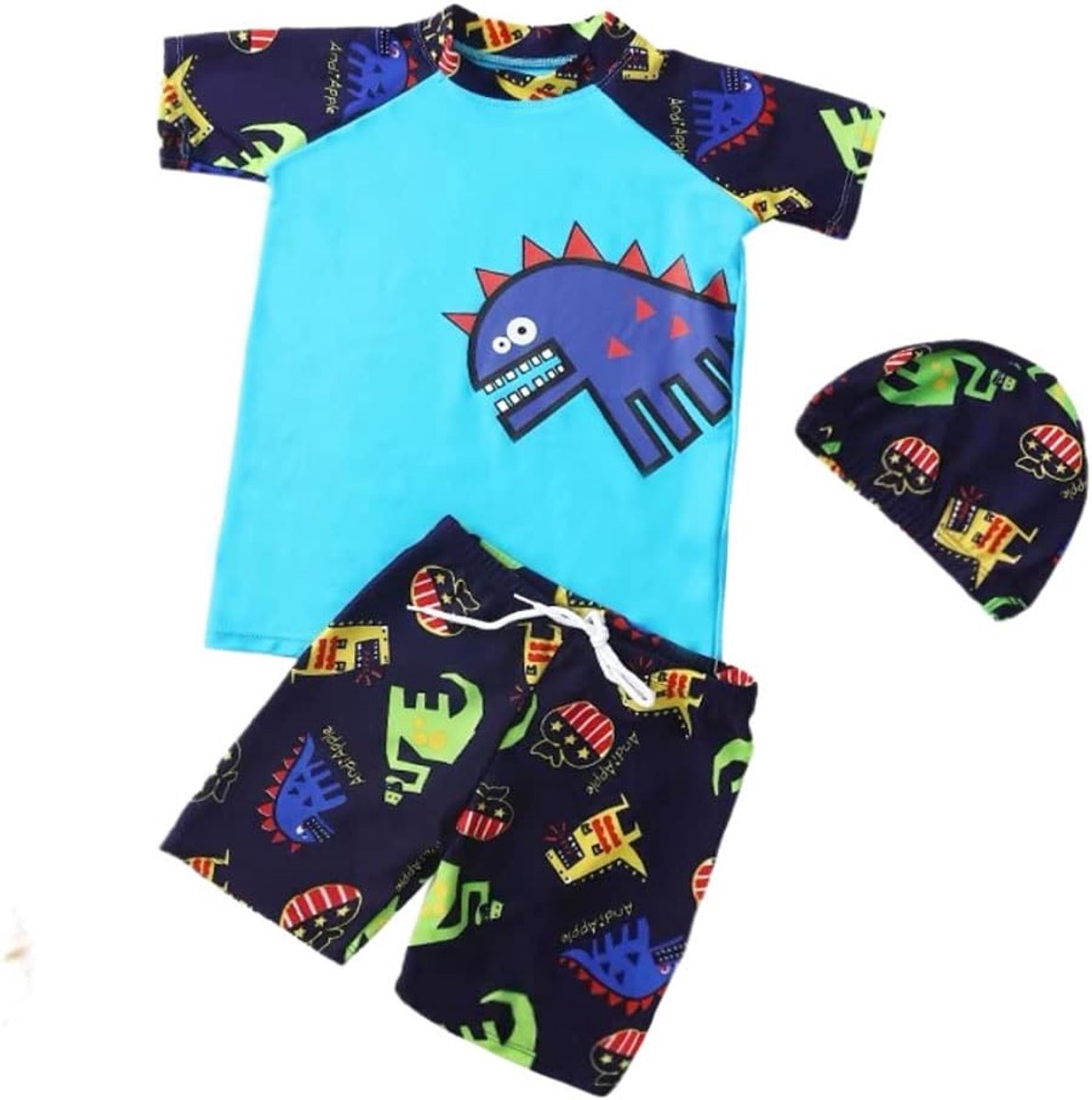 Kinderen Jongens Zwempak 3-delig Badmode Set Zwemshirt Zwemshorts Badmuts