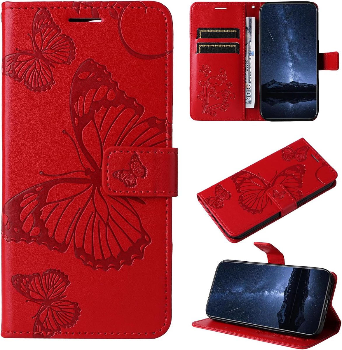 Hoesje voor Samsung Galaxy S23 FE, Kaartenvakken en Horizontale Standfunctie Magneet Hoesje voor Samsung S23 FE, Rood
