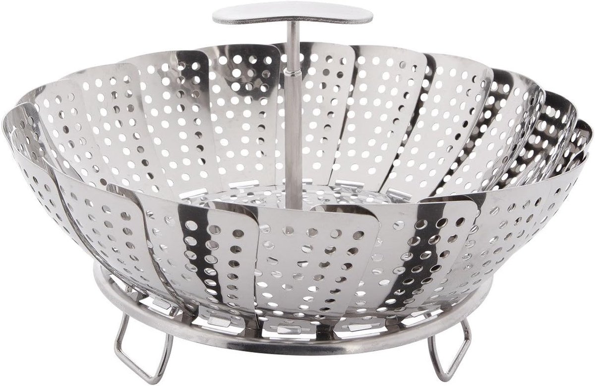 Groentesieder 18-26 cm met telescoophandvat, roestvrij staal, zilver, 27,5 x 27,5 x 10,5 cm