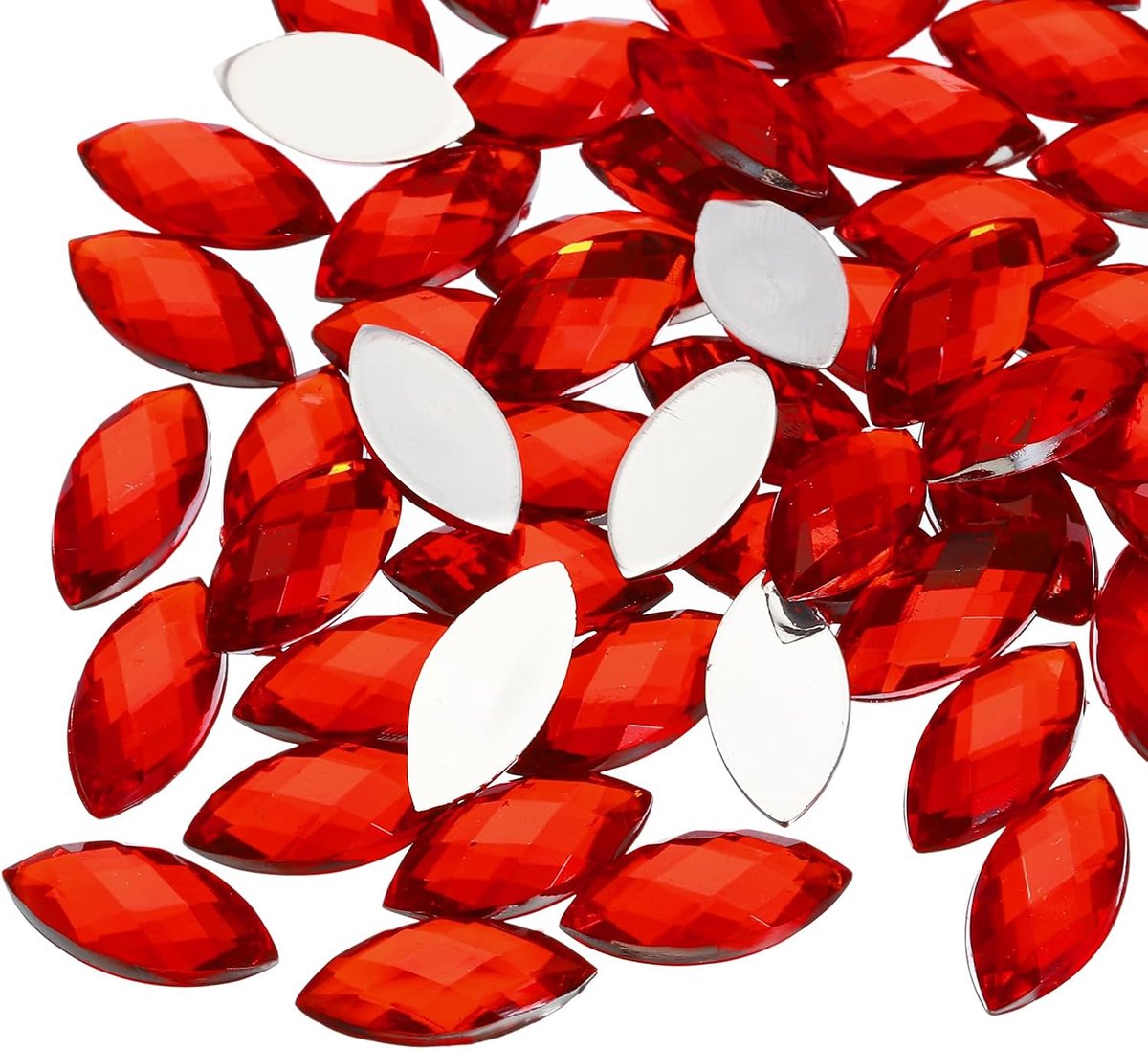 200 stuks acryl paardenoogstenen, 4 x 8 mm, platte achterkant, kunststrassteentjes voor doe-het-zelf knutselen, kralen, bruiloft, feest, gezichtsbeschildering, sieraden maken, rood