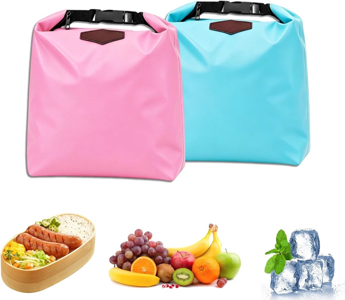 2 stuks geïsoleerde tas, lunchtas, waterdicht, koeltas, klein (roze-blauw) | Lekvrije thermotas, koeltas, opvouwbaar, ruime koeltas, voor camping, reizen, werk, school
