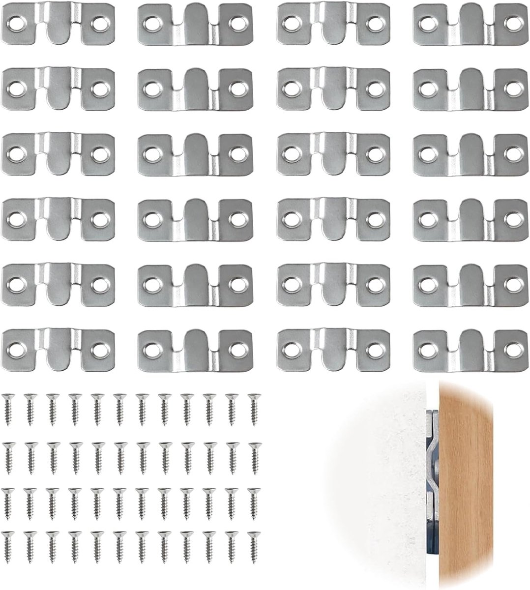 24 stuks fotolijsthangers, in elkaar grijpende fotohangers, zware belasting van roestvrij staal, meubelverbinderhaken voor fotolijsten, onopvallende ophanging voor foto's en spiegels