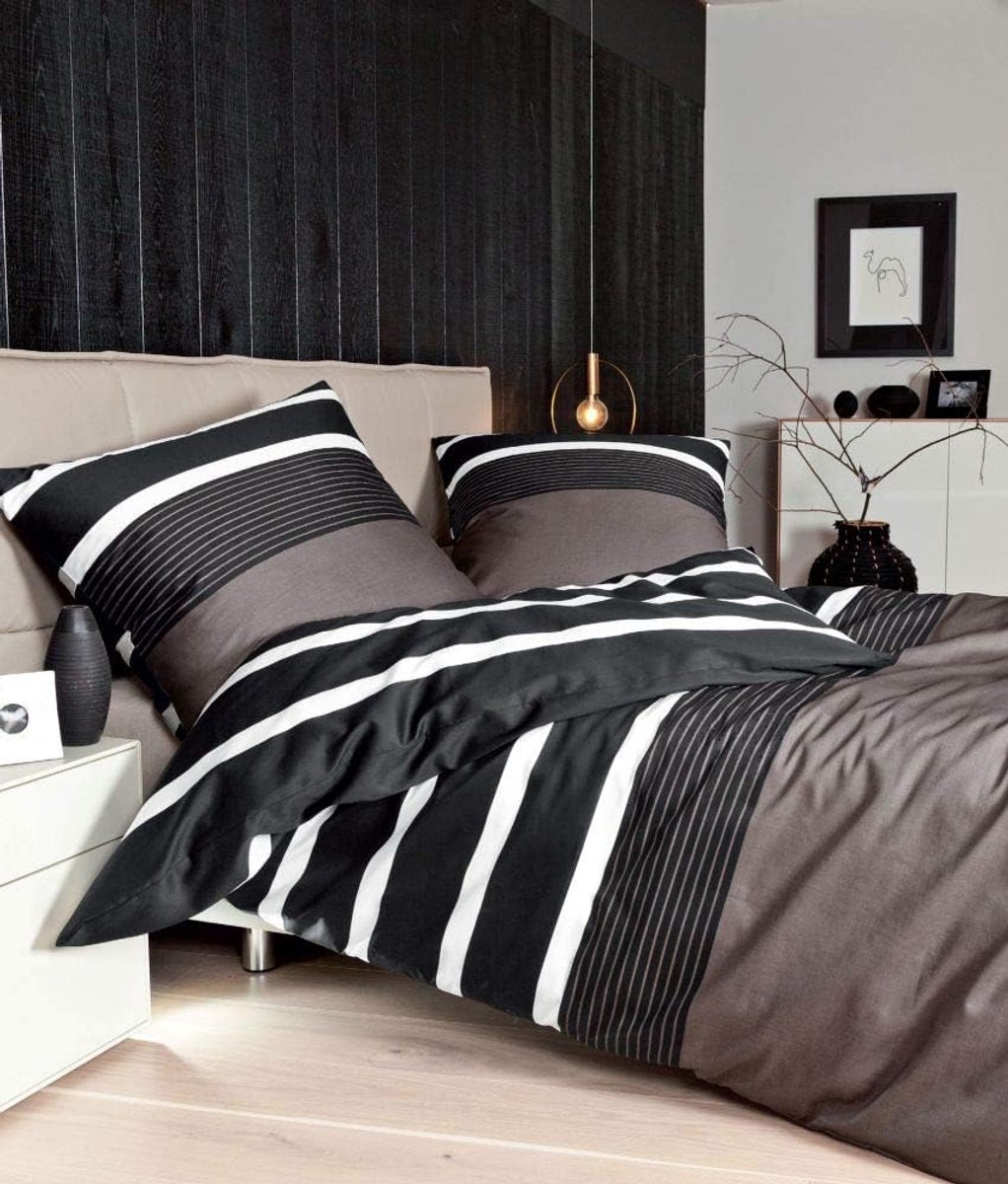 Satijnen beddengoed J.D. Nougat-zwart 155 x 220 cm 80 x 80 cm
