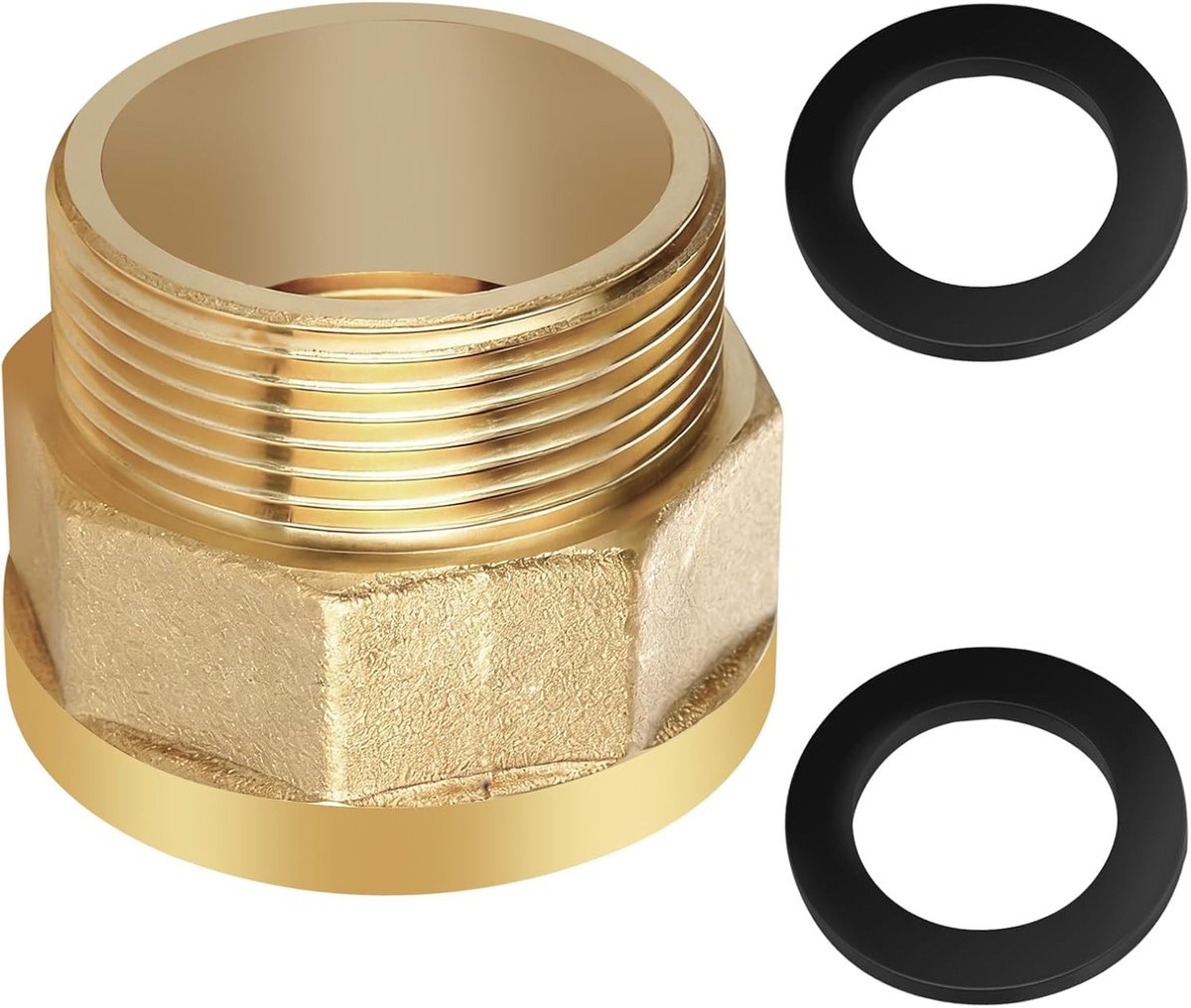 Slangadapter van 3/4 naar 1 inch, messing tuinslangkoppeling, roestvrij, corrosiebestendig en hittebestendig, mannelijke naar vrouwelijke slangadapter met Tuin slang adapter
