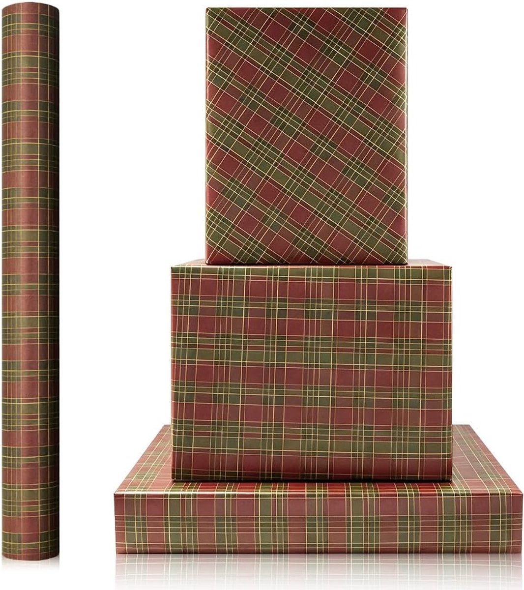 Kerstinpakpapierrol - 43 x 500 cm smaragdgroen en rood geruit gingham tartan geschenkverpakking, luxe klassieke vintage buffelplaid kraftpapier voor Kerstmis, verjaardag, vakantie vrouwen