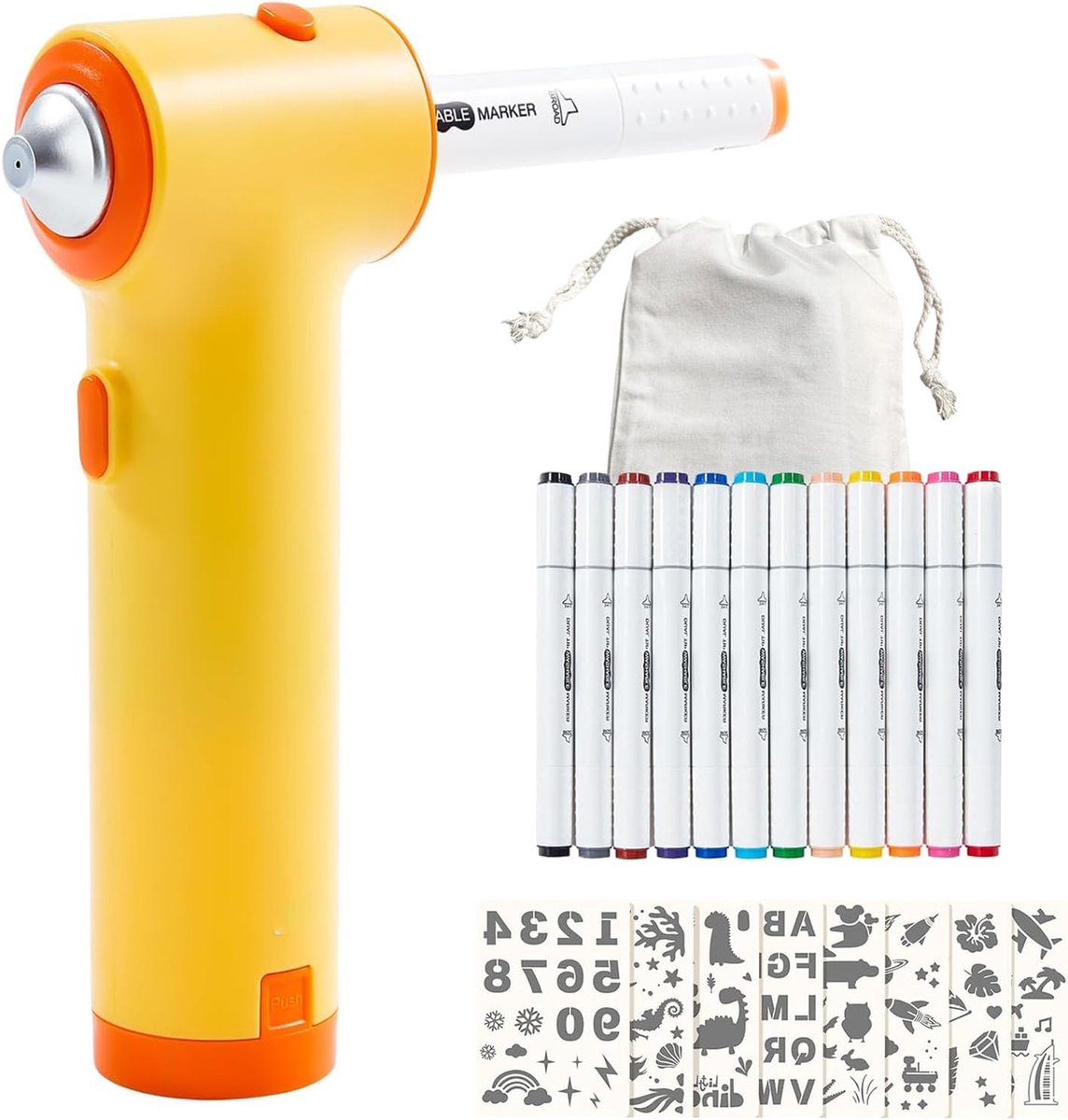 Airbrush-set voor kinderen, creatieve batikset voor kinderen, airbrush, textielset, elektrische airbrush-markeersets voor kinderen, met 12 dubbelzijdige markers en 8 sjablonen en 1 opbergtas