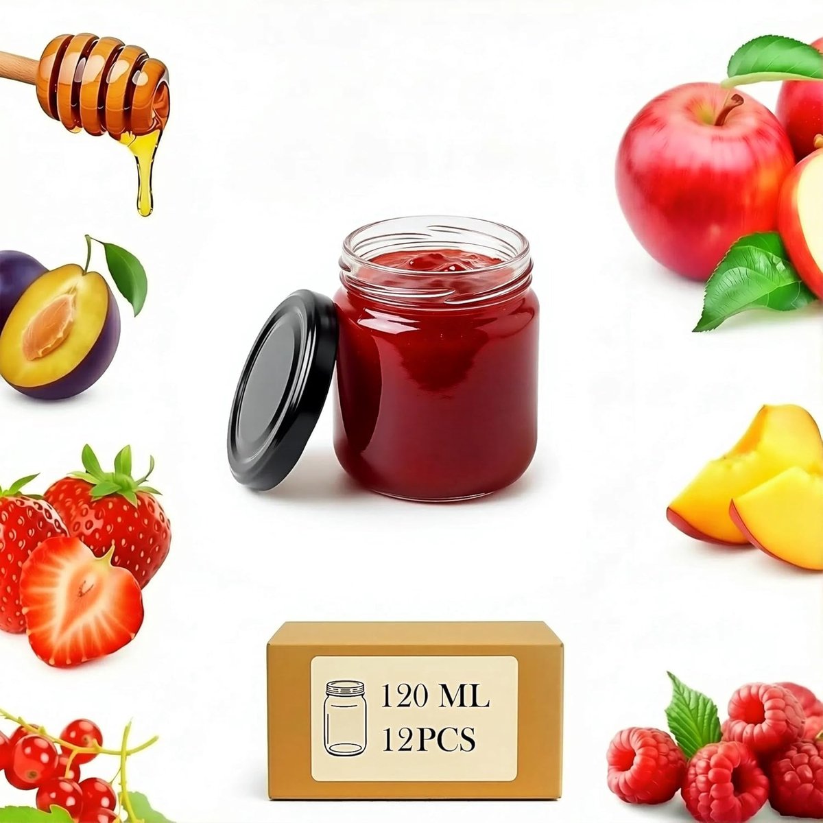 Set van 12 Glazen Potjes 120 ml met Deksel, Inmaakpotjes voor Jam | Compacte bewaarpotjes, schroefdeksel, herbruikbaar glas, voor yoghurt, jam, pudding, snacks, sauzen en portievoorbereiding