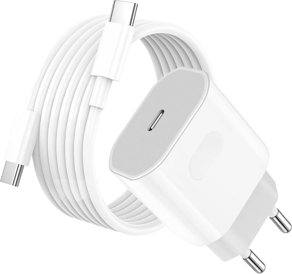 25 W USB C-oplader, oplaadkabel voor iPhone 17, 16, 16e, 15/17, 16, 15 Pro Max/16, 15 Plus, iPad Pro/Air/10.11. Generatie, USB C-adapter, snellader, voeding, stekker met 1 m kabel, snellaadkabel