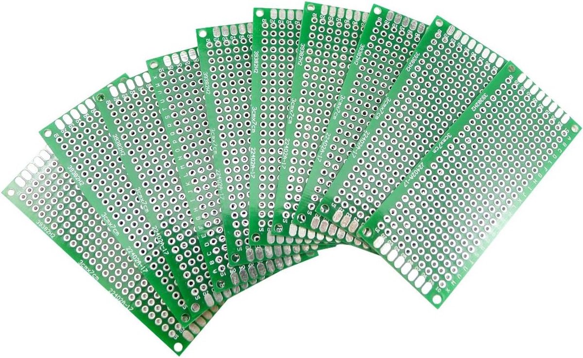 10 stuks Double Side PCB Board Prototype gatrasterboard kit 3x7CM | gatrasterplaat, printplaat, compatibel met Arduino-kits voor doe-het-zelf solderen