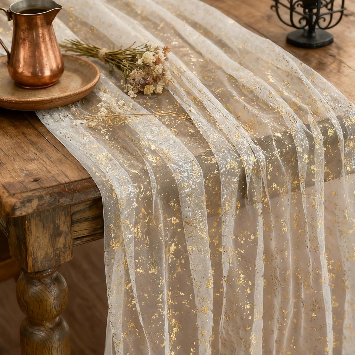 Tafelloper, 70 x 300 cm, tafeldecoratie met glitterfolie, geschikt voor bruidsfeest, verjaardag, Kerstmis, feestdecoratie