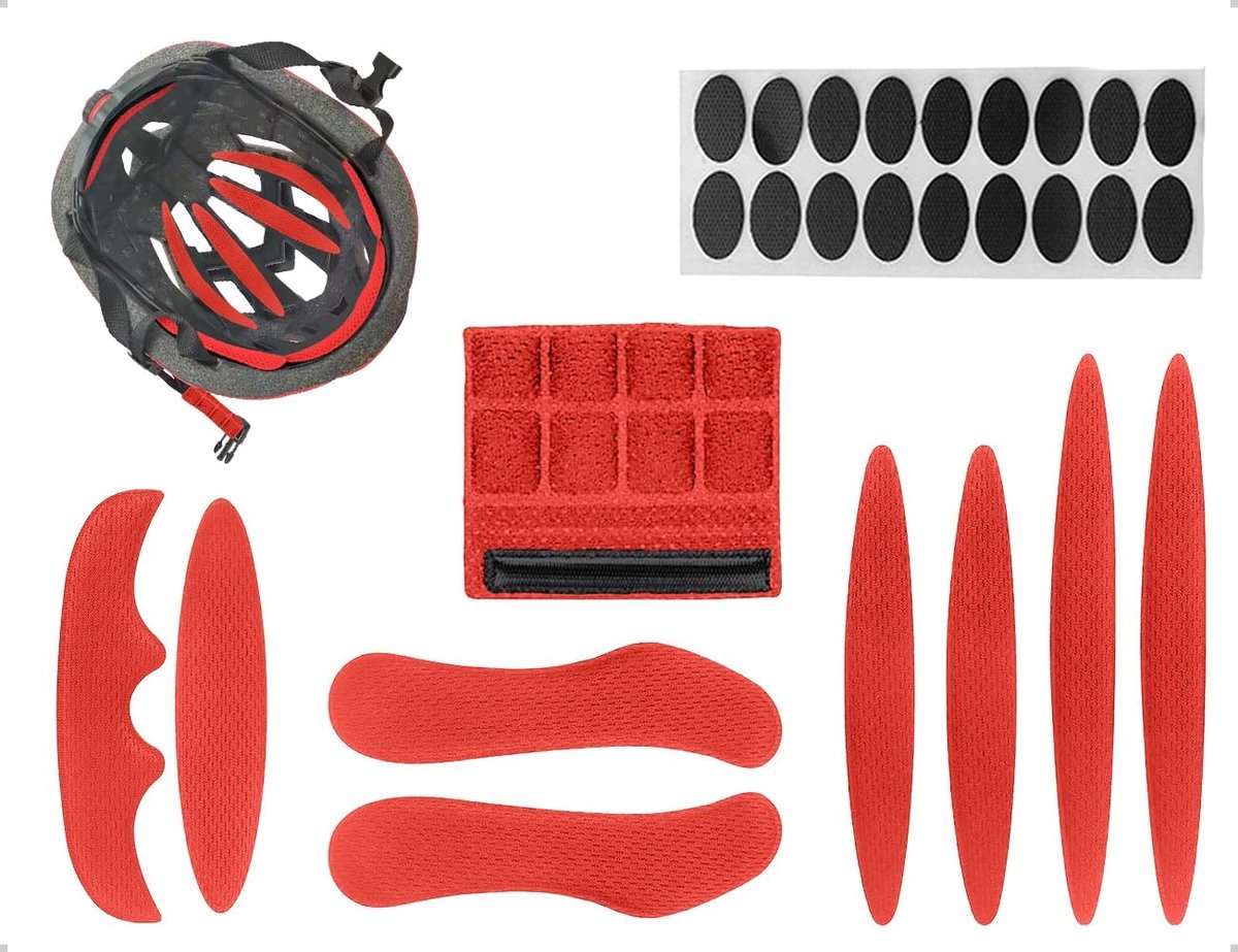 24 stuks reservekussentjes voor fietshelm, universele reserveinzetstukken voor fietshelm, schuimhouder met klittenbandsluiting, voor urban en outdoor (rood)