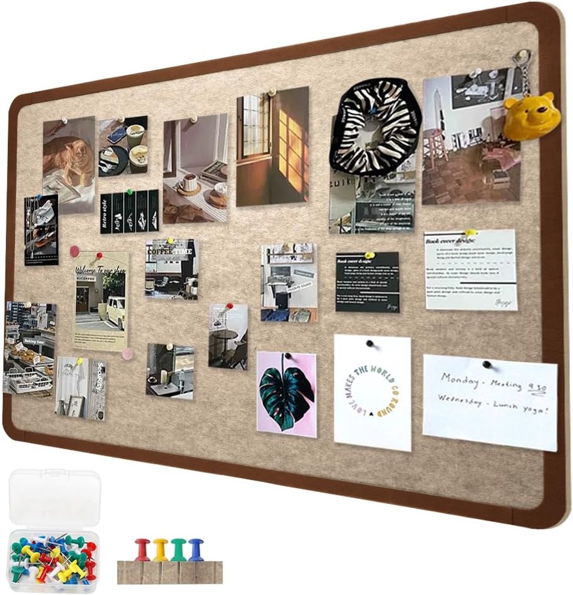 Rechthoekig vilten prikbord, groot, modern aanslagbord met 25 priknaalden voor thuis, kantoor en school, decoratief vilt, zelfklevend