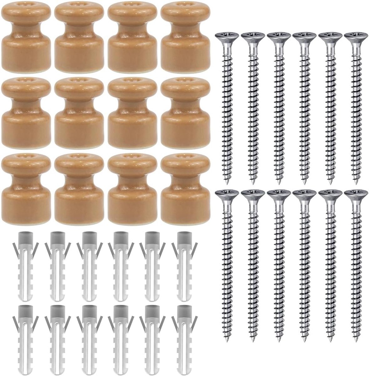 12 stuks porseleinen isolatoren voor installatie met gevlochten textielkabel, isolatoren voor gevlochten kabel, brons glanzend, Ø 18 mm, keramische isolatoren