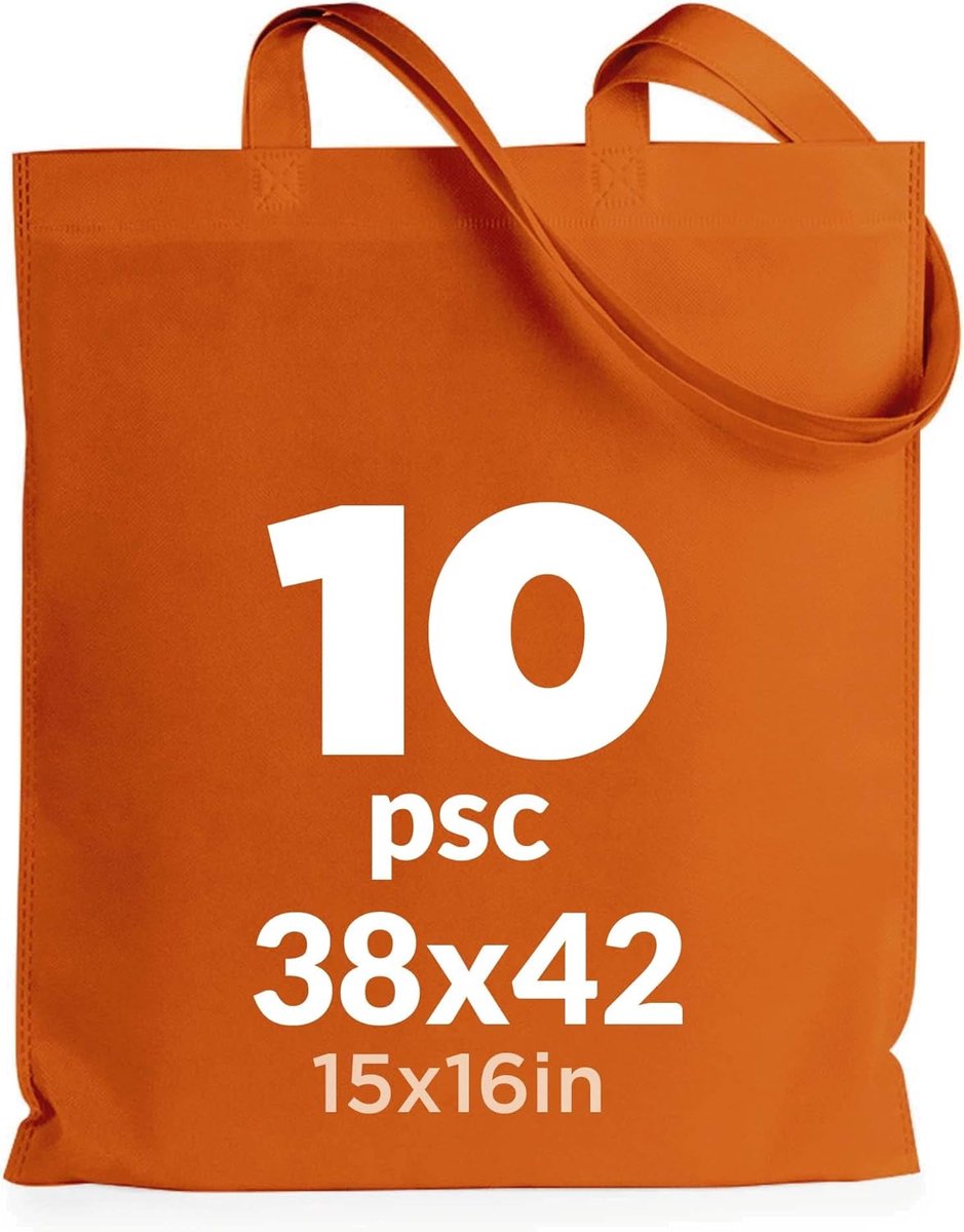 Boodschappentas, lange gekleurde handgrepen, katoenen tas, sterke stoffen tas, jute tas, herbruikbaar, wasbaar, ideaal voor boodschappentas, K>- Verpakking van 10 stuks,