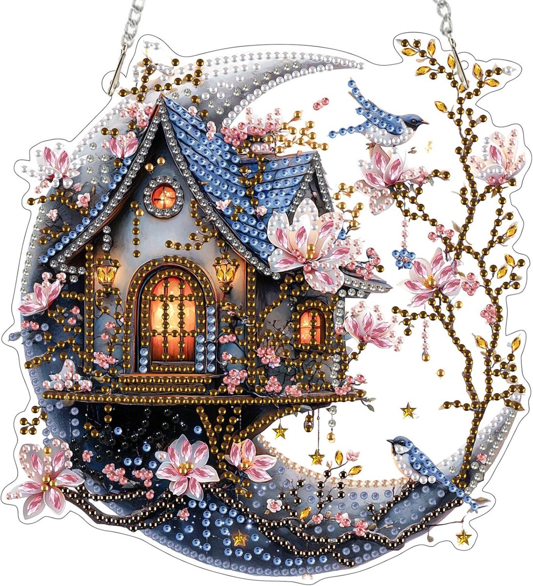 Hanging Diamond Art Kits Adults House on the Moon, Special Shaped Crystal Rhinestone Suncatcher, 5D Diamond Art for Adults Beginners Kids DIY Kits, Window Hanging Ornament