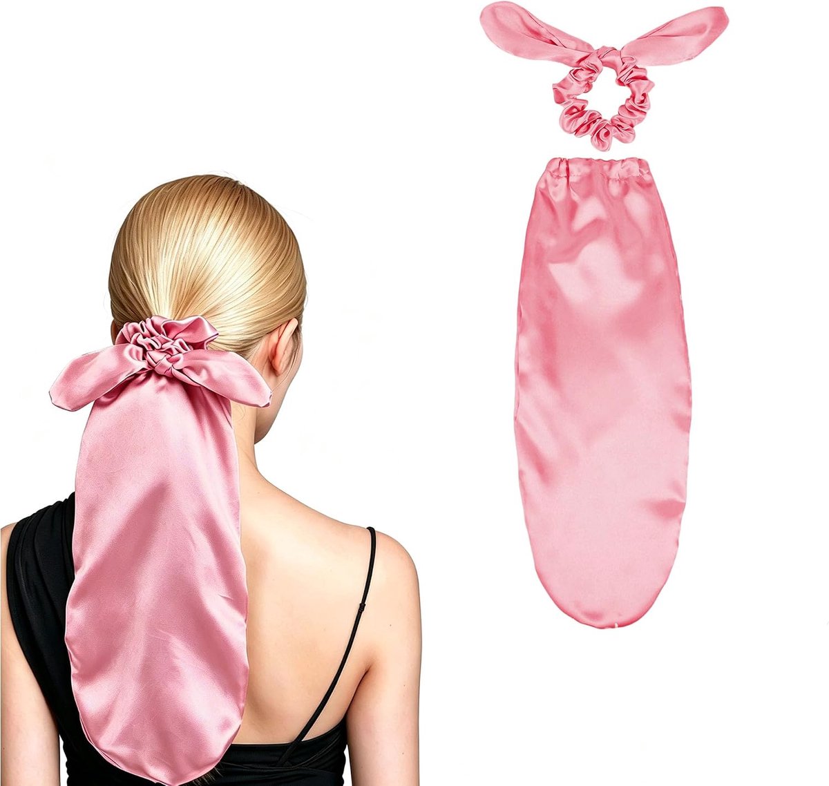Slaapmuts van polyester, 40 cm, slaapmuts voor lang haar, lichte anti-frizz bonnet set met haarband, ademende haarnachtmuts voor vrouwen, haarbreukbescherming voor slapen (roze)
