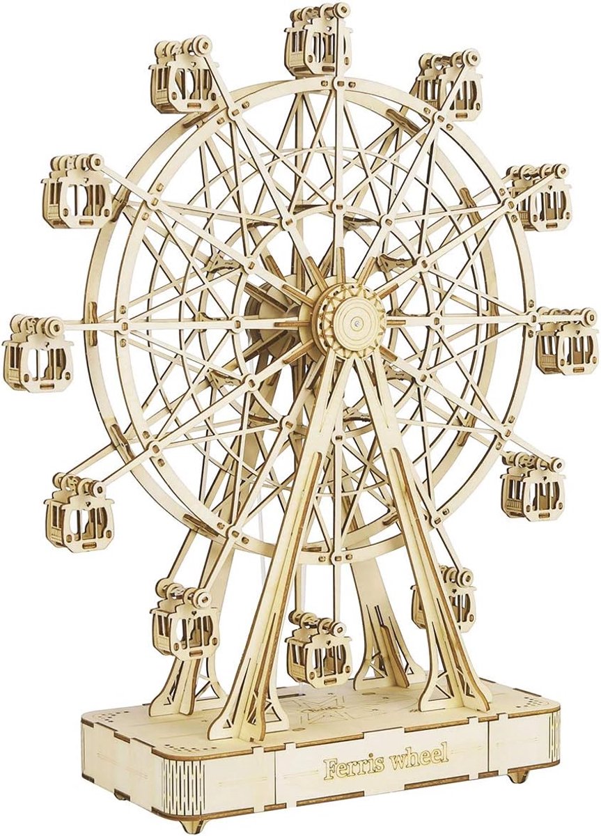 3D houten muziekdoos reuzenrad, 1,5 uur | Modelbouwsets voor volwassenen, knutselsets voor volwassenen, 3D houten puzzeldoos