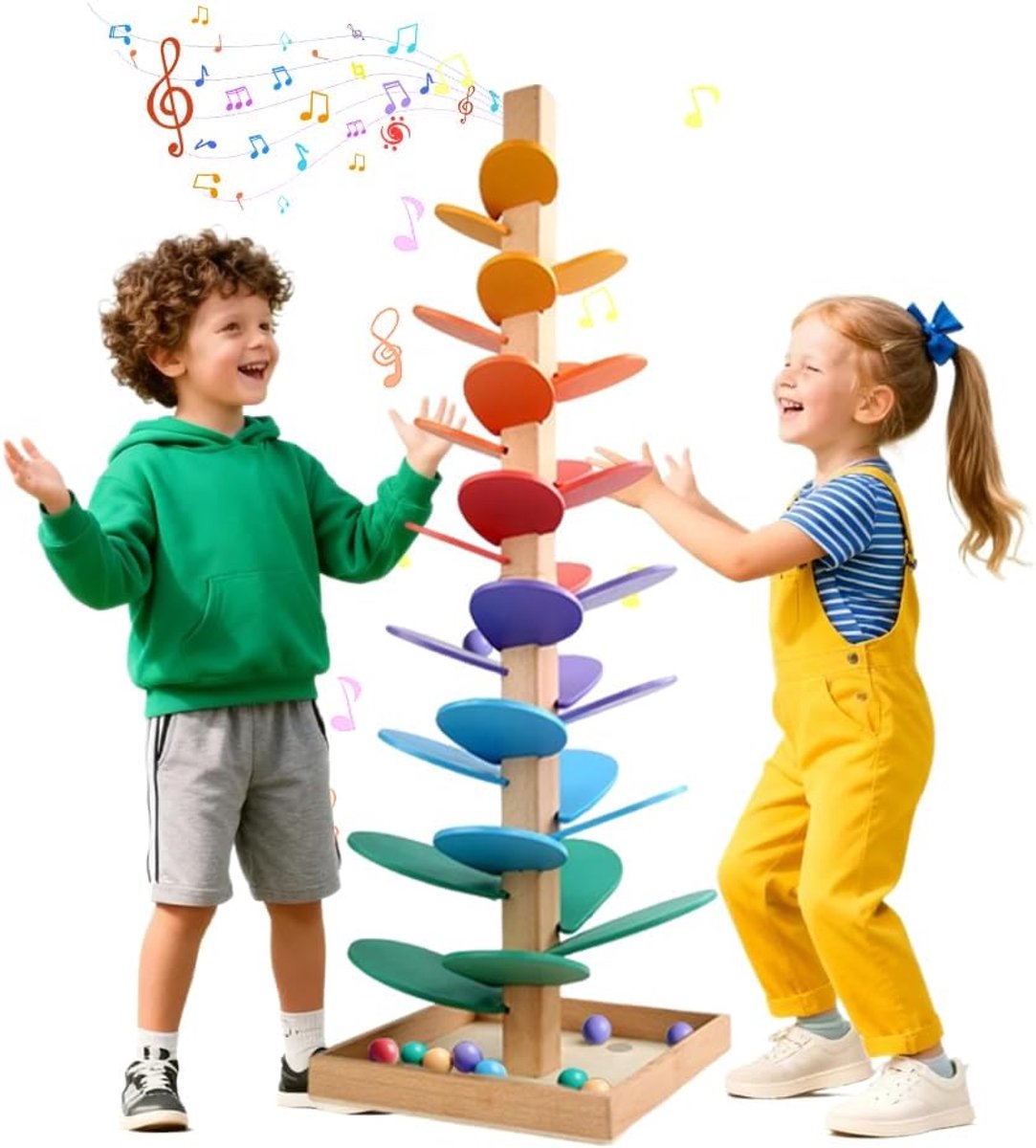 Kbaan, klankboom, kbaan hout baby, klanktoren, klank, kbaan, regenboog, ktoren Ho-lz Montessori met 10 ballen, voor vanaf 3 jaar