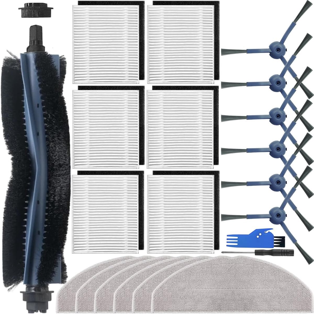 Parts for Eufy G50 Hybrid / L60 Hybrid / L60 Hybrid SES Robot Vacuum Cleaners 1 x Main Brush, 6 x Side Brushes, 6 x Hepa Filters, 6 x Mop Cloths Attachment Accessories Kit