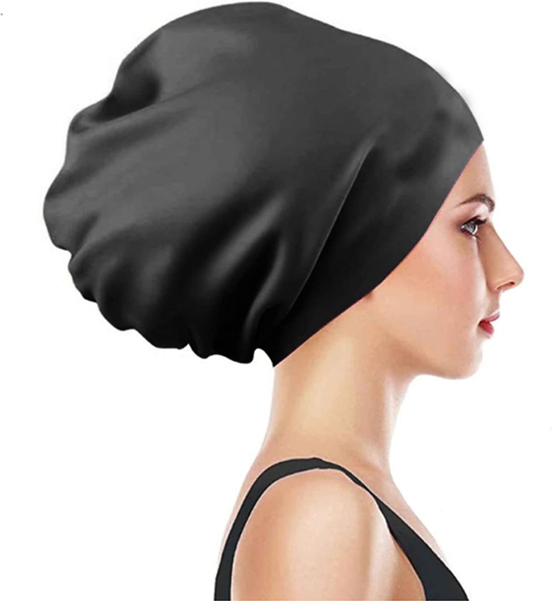 Badmuts voor dames en heren, siliconen badmuts voor lang haar, extra grote zwemmuts, zwart