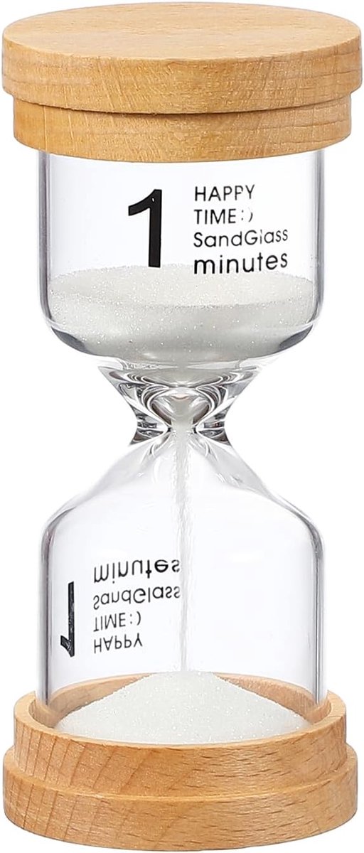 1 minuut zandtimer, houten zandhorloge, hoog glas, zandloper, timer voor woonkamer, keuken, thuiskantoor, restaurant, decoratie, wit