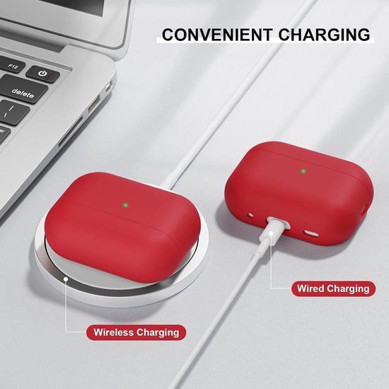 Hoes compatibel met Airpods Pro 2e generatie hoes 2022, Ultra-Thin, zachte beschermhoes voor Airpods Pro 2, LED vooraan zichtbaar (Rood) — afbeelding 2