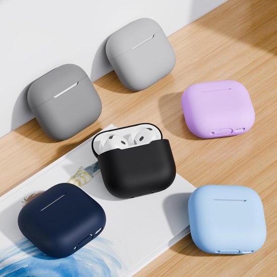2PCS Mocarheri Siliconen hoes Compatibel met AirPods 4th Generation hoes 2024, Ultra-Thin, siliconen stootvaste zachte beschermhoes voor AirPods 4, LED vooraan zichtbaar (Zwart/Hemelsblauw) — afbeelding 2