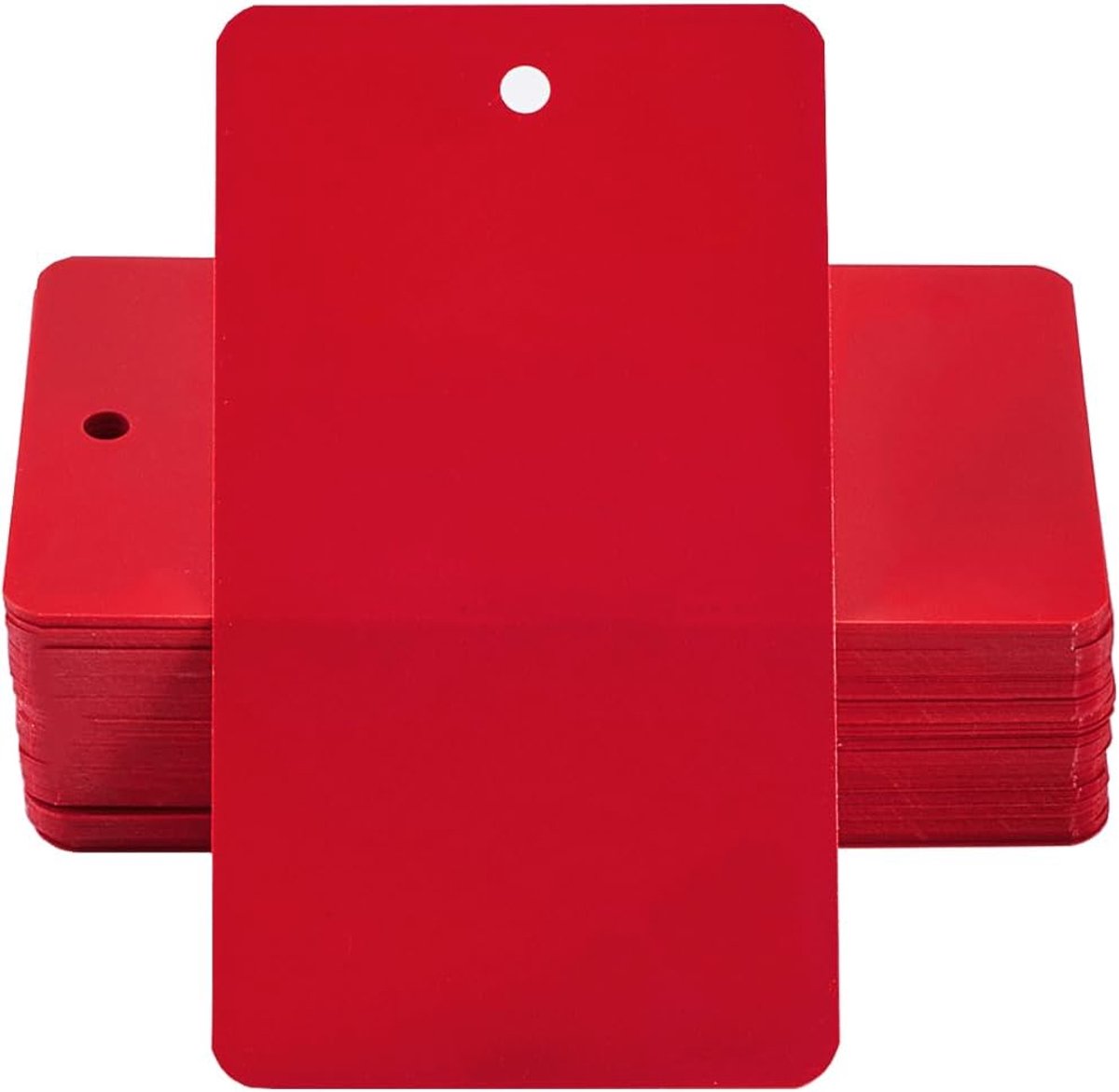 100Pcs Lege Rode Plastic Tags Waterdichte Verzending Tags Fire Brick 5 x 9cm Rechthoek Naam Hang Identificatie Oogje Draad Tag Labels voor Identificeer Naam ID-kaart Handtas Bagage Outdoor