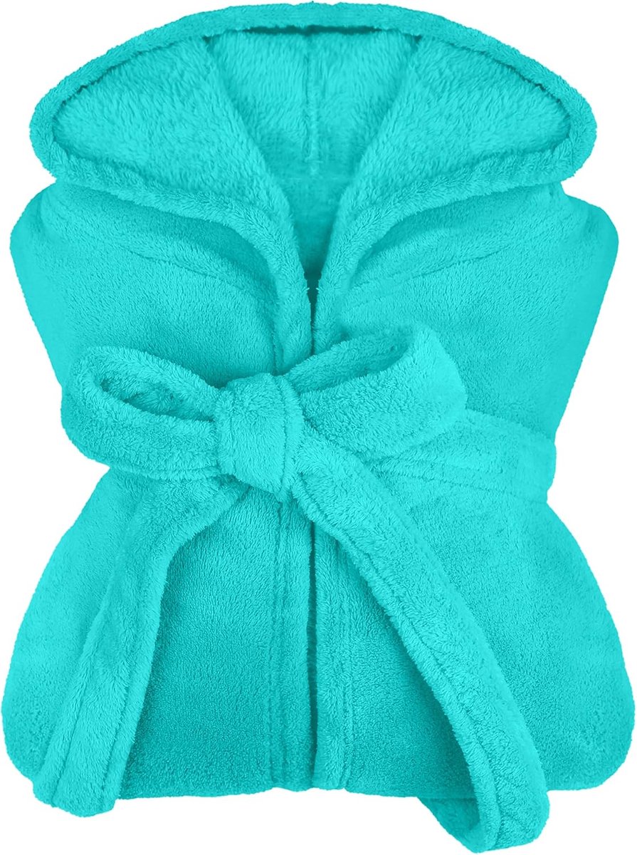 Npluseins extra zachte badjas met capuchon van knuffelfleece - in moderne kleuren en verschillende maten - unisex & kuitlengte