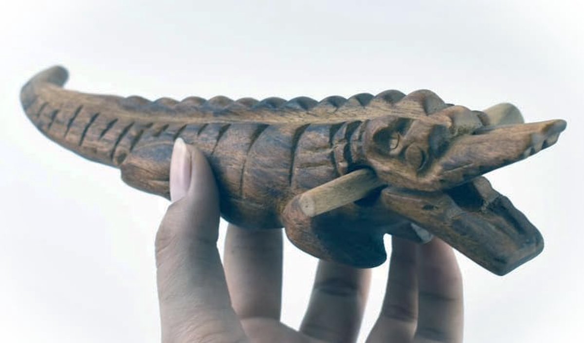 Muziek percussie instrumenten houten klankblok dier kwaken Alligator of Krokodil met een hamer (Alligators)
