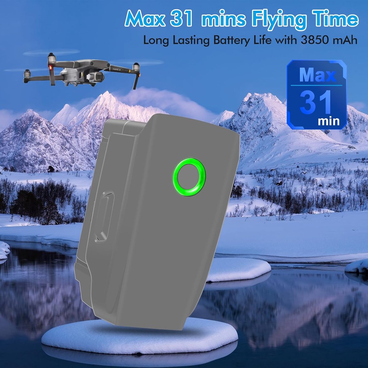 Smart accu Mavic 2 Pro, 3850 mAh, 15,4 V, 1 verpakking, maximale vliegtijd 31 minuten, compatibel met DJI Mavic 2 Mavic 2 Pro, Mavic 2 Zoom, Mavic 2 Enterprise – foto 2