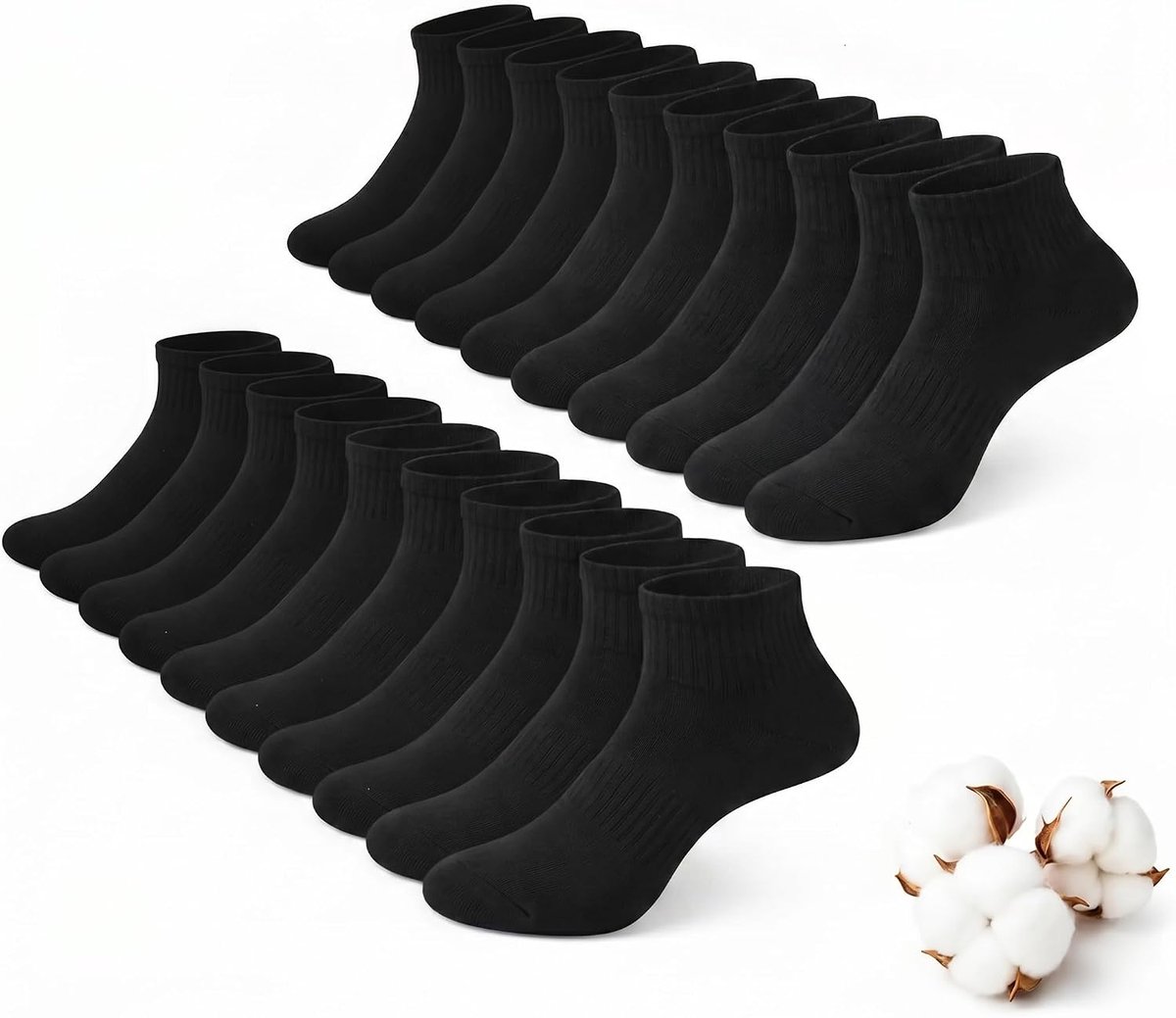 Sokken voor dames, katoenen enkelsokken voor vrouwen, comfortabele halfsokken voor meisjes, zwart, L