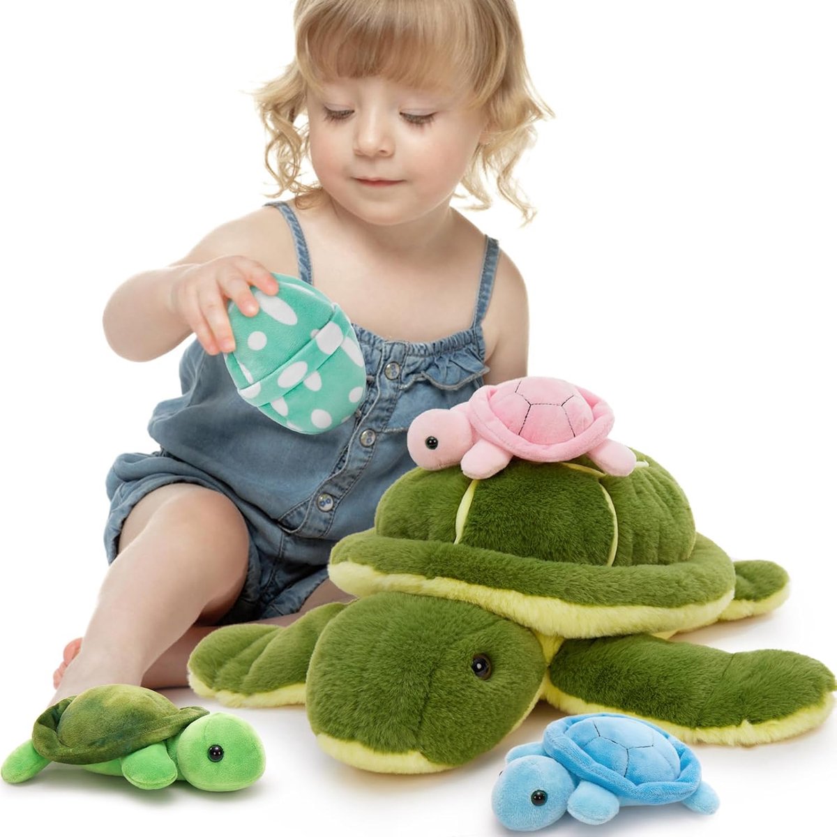 4 stuks enorme schildpad knuffeldieren XXL, 45 cm groot pluche dier schildpad met baby in de buik, landschildpad verjaardag Kerstmis cadeau voor jongens kinderen