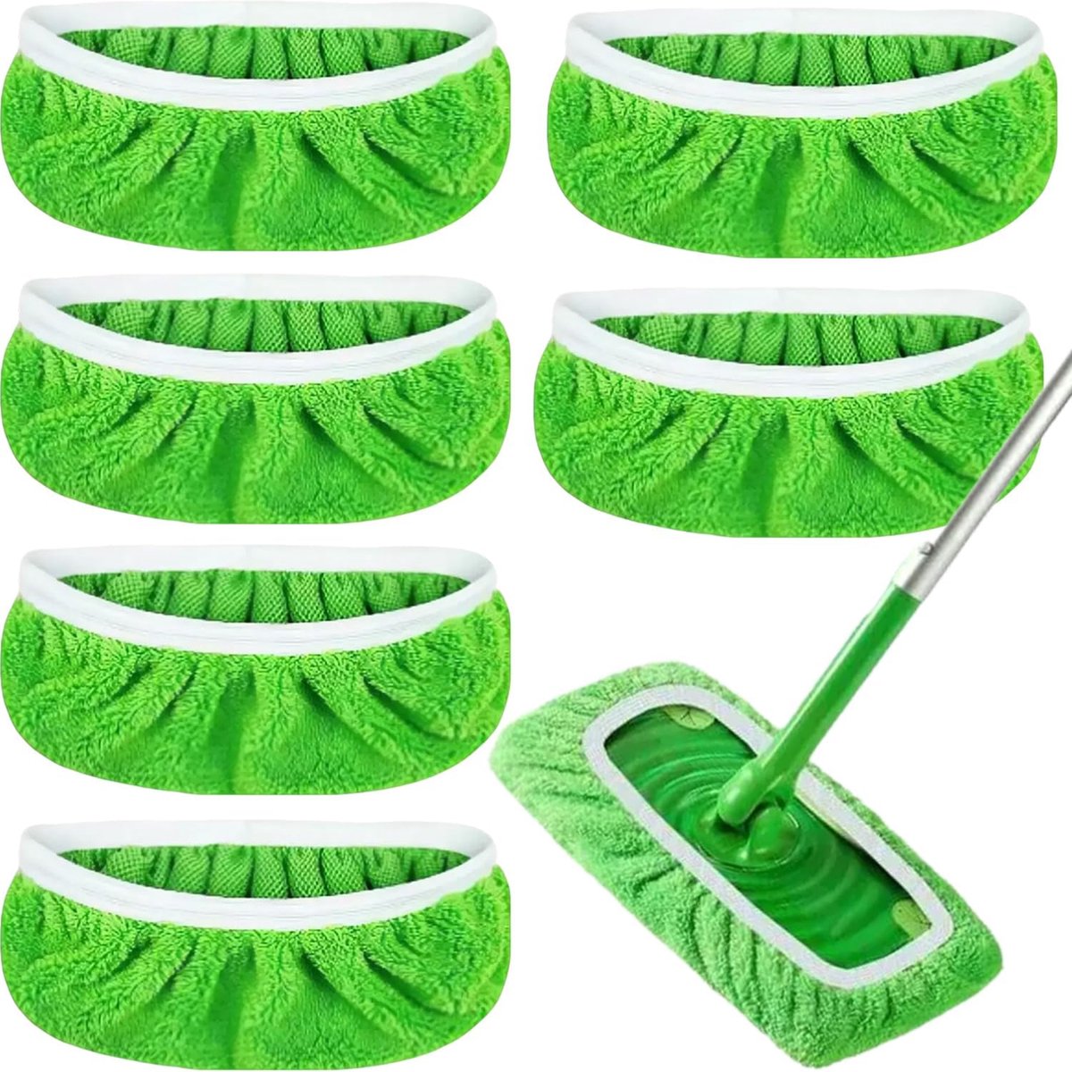 Claoner Herbruikbare dweil pads - 6 stuks - Nat en droog - Ultrafijne vezel - Voor Swiffer Sweeper - 25,4x11,5cm - Groen